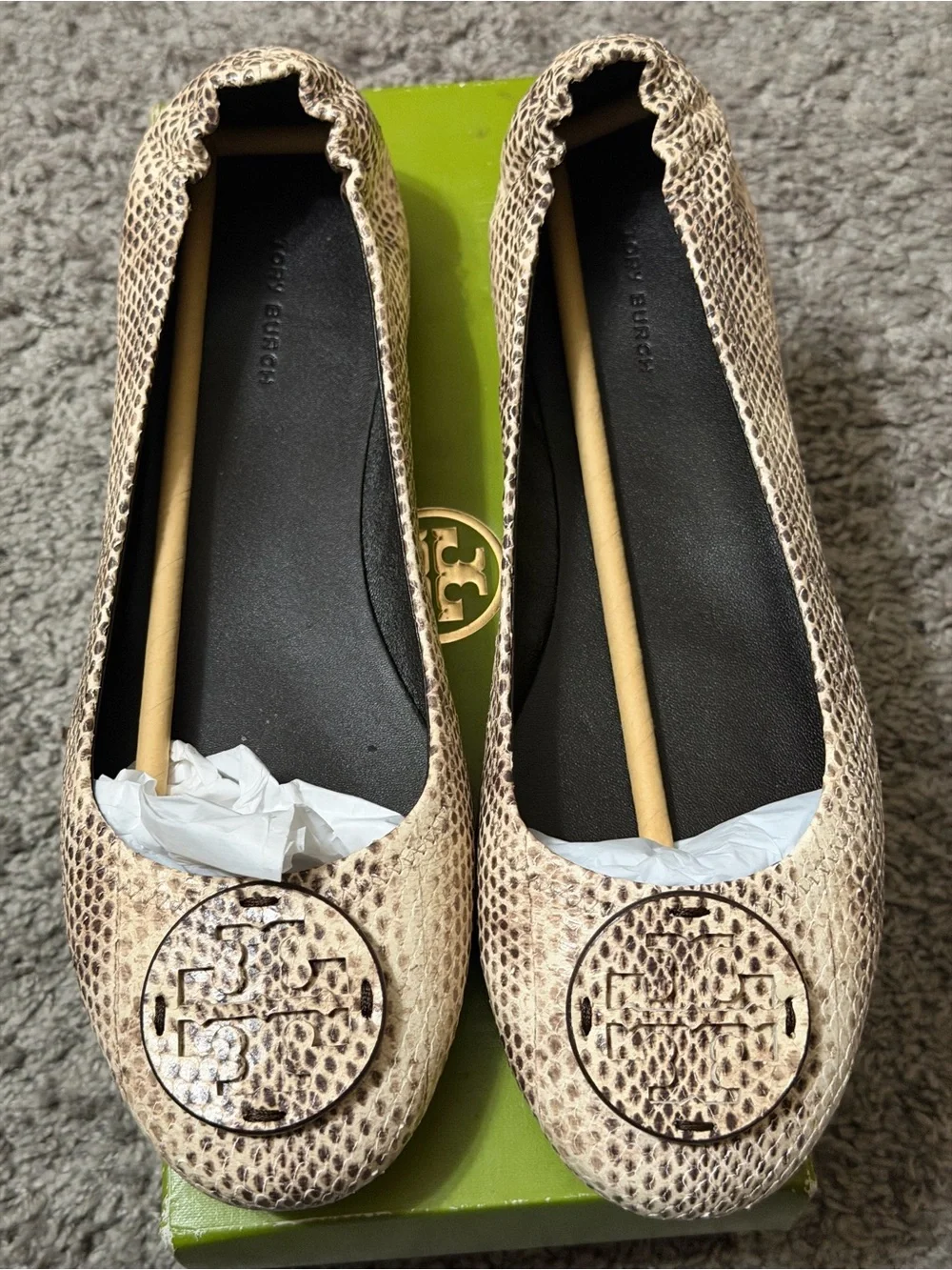 Tory Burch Minnie Travel Ballet In Snake-Embosses Leather Women’s Size 10